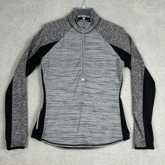 Athleta Tops - Athleta Pullover Womens Medium Gray Black Quarter Zip Stretch Running Thumbholes